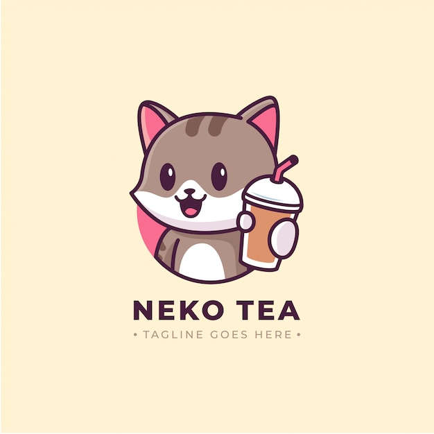 Cat showing drink cup cartoon logo