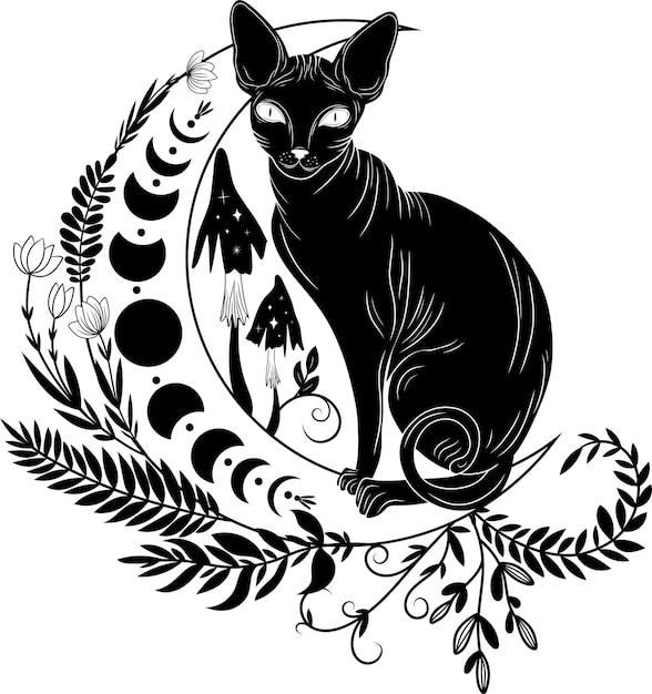 Силуэт кошки Черная кошка Мистическая кошка Векторная иллюстрация
