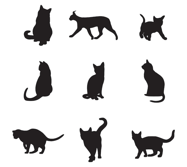 Cat silhouette collection Set of black cat silhouette Kitten silhouette collection Cat silhouette