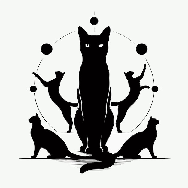 Силуэт кошки различная векторная иллюстрация домашнее животное