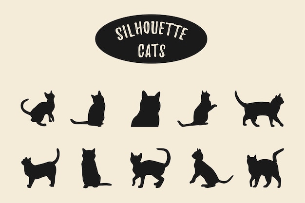 Vector cat silhouette set isolated on white background vector illustration