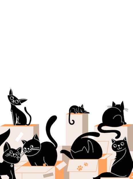 Фон с силуэтами кошек в ручном рисунке