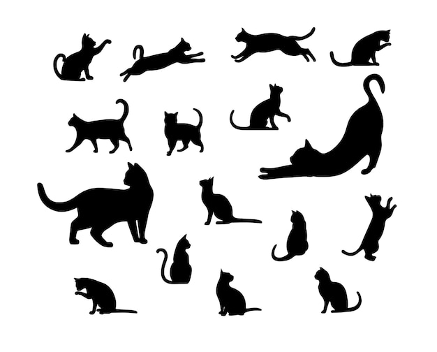 Cat silhouettes cat silhouettes pet animals graphics set