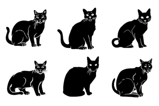 Vector cat silhouettes pet animals graphics set