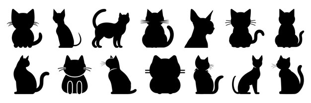 猫のシルエットは、分離されたベクトル シルエット デザイン ホワイト バック グラウンドの大きなパックを設定します。