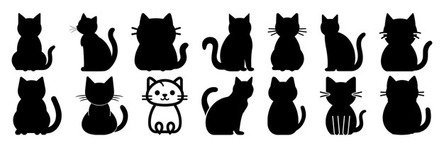 猫のシルエットは、分離されたベクトル シルエット デザイン ホワイト バック グラウンドの大きなパックを設定します。