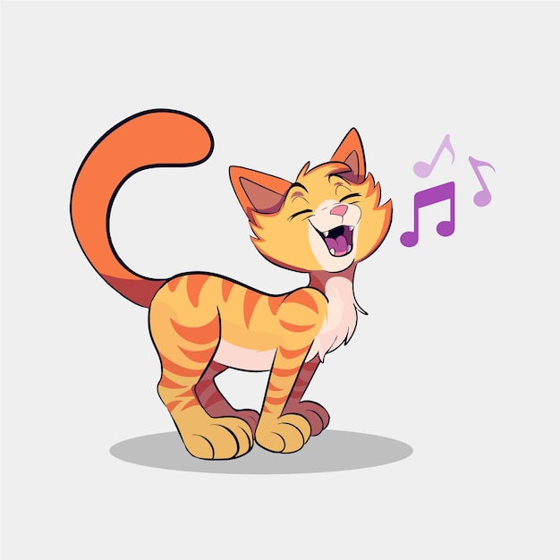 Cat Singing Vector Cartoon Illustration