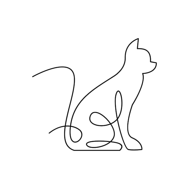 猫の単一ラインのロゴアイコンのデザインイラスト