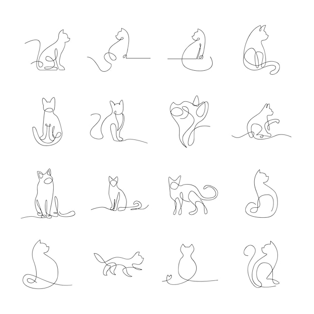 Cat single Line set logo icon design illustration