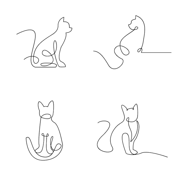 Cat single line set logo icon design illustration