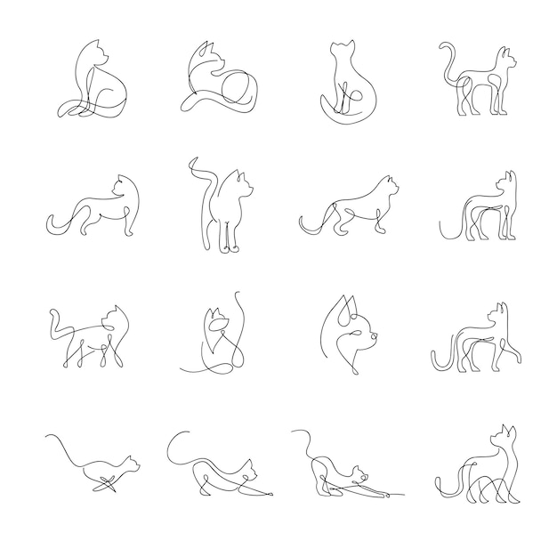 Vector cat single line set logo icon design illustration