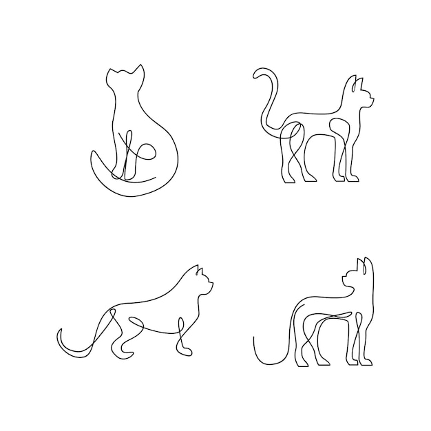 벡터 고양이 한 줄 세트 로고 아이콘 디자인 일러스트