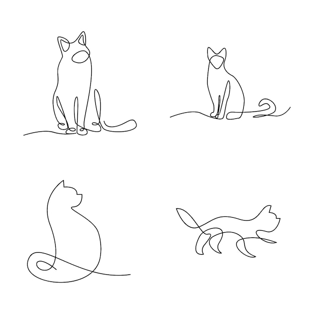 Cat 싱글 라인 세트 로고 아이콘 디자인 일러스트레이션