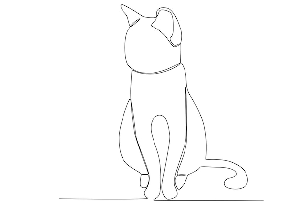 A cat sitting in front view drawing one line art