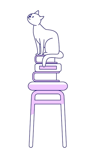 Cat sitting on pile of books semi flat color vector element