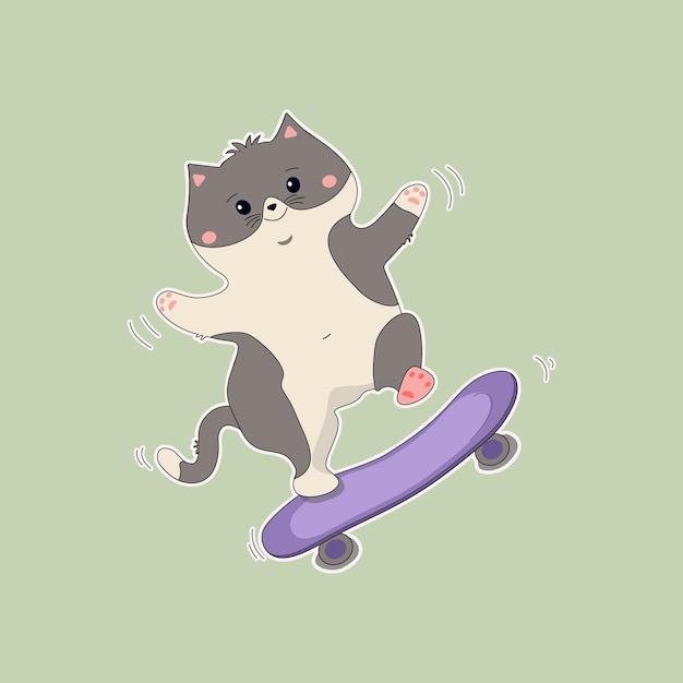 Vettore gatto e skateboard x9