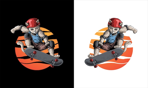 Cat skateboarding cartoon  illustration