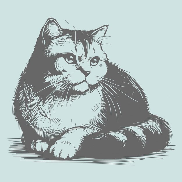 Cat sketch in line art