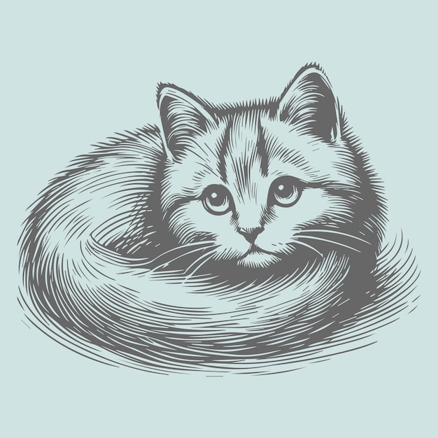 Vector cat sketch in line art