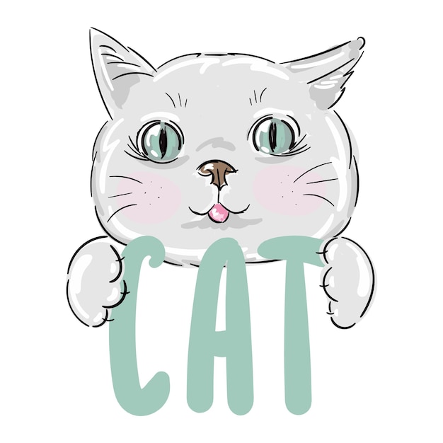 Cat sketch vector illustration print design children print on tshirt girl or boy illustration with text Cat