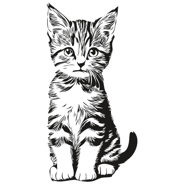 Cat sketches outline with transparent background hand drawn illustration kitten