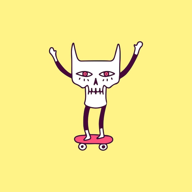 Cat skull riding skateboard, illustration for t-shirt, sticker.