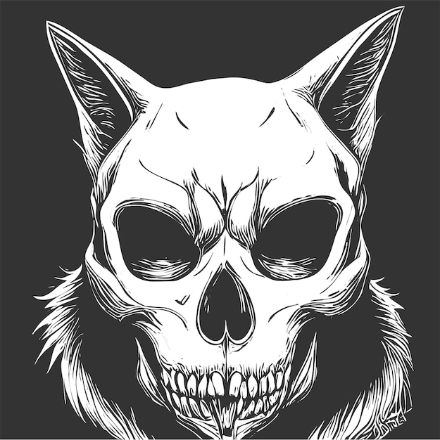 Vector cat skull tattoo black and white hand drawn vector picture