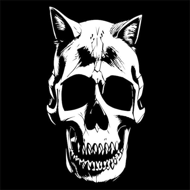 Cat skull tattoo vector drawing black and white