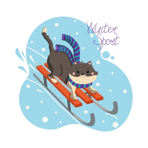 Vector cat and sled