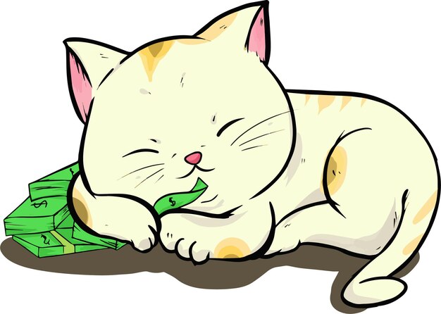 Vector cat sleep hold money