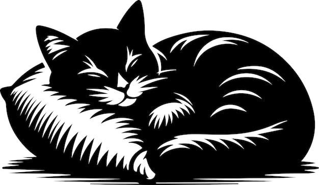 Вектор Кошка спит на подушке векторная художественная иллюстрация силуэт 19