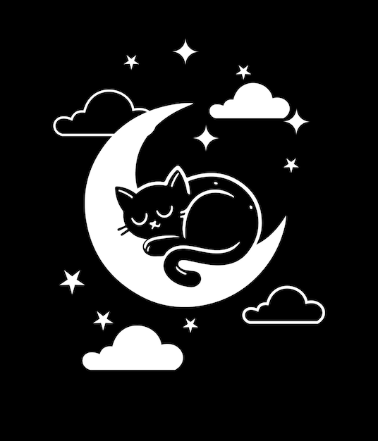 Vector cat sleeping in the moon light cartoon illustration