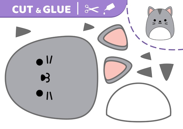 Cat Squishmallow Cut and glue Kitty kitten Applique Paper game Vector