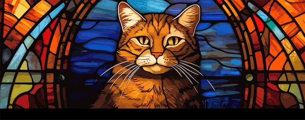 Vector cat in a stained glass window