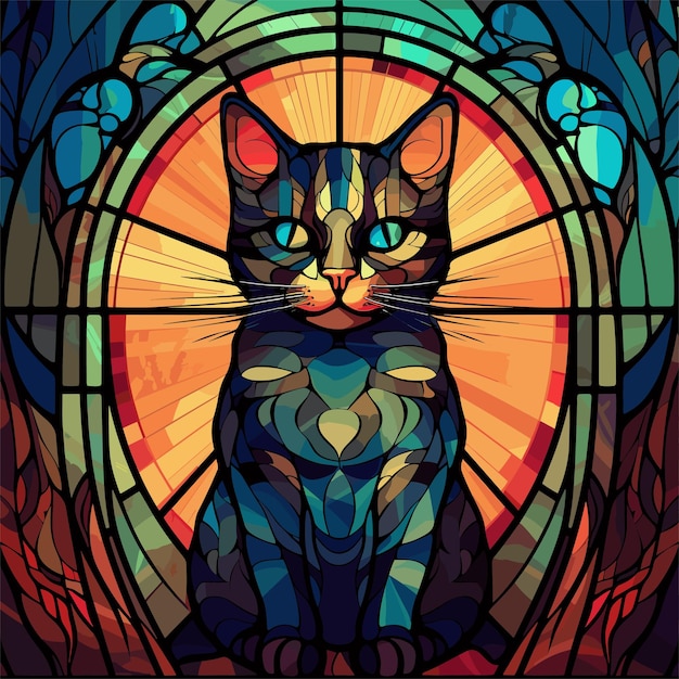 Vector cat in a stained glass window