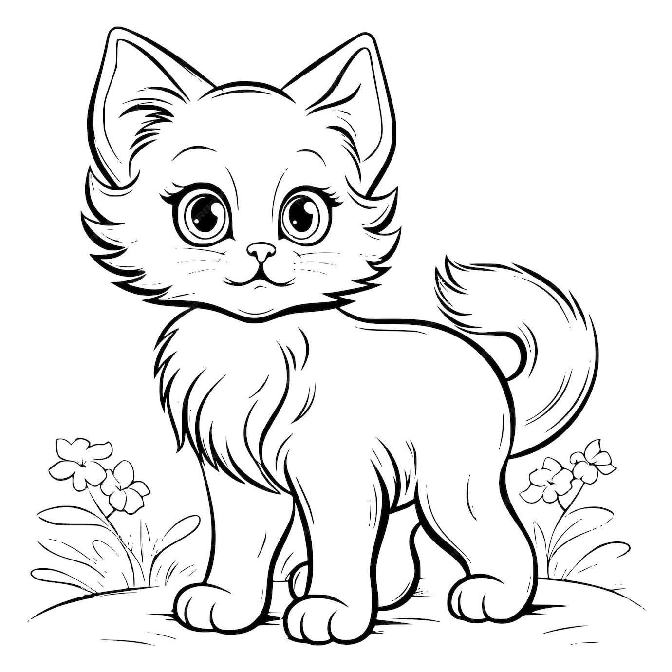 Premium Vector | Cat standing coloring page drawing for kids