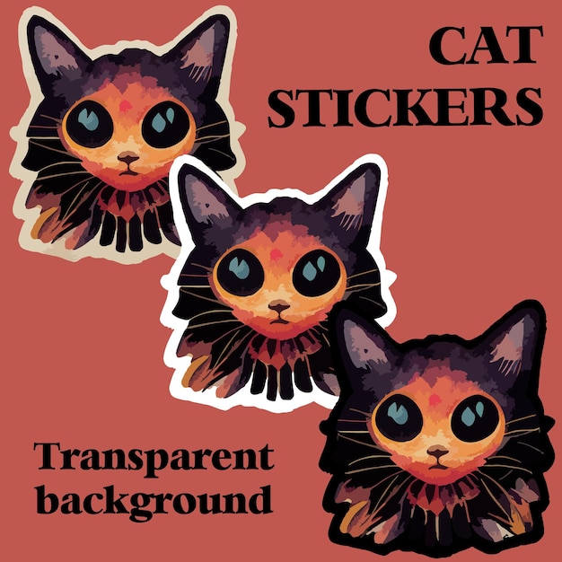 Кошачьи наклейки прозрачный фон png вектор красочная голова кошки