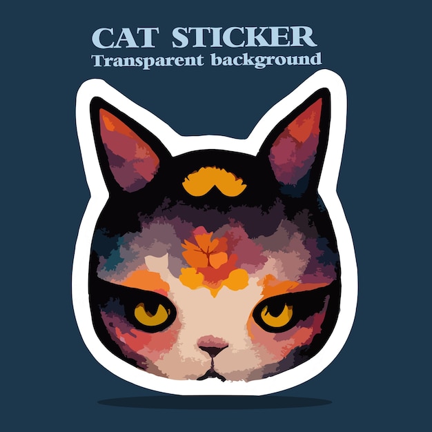 Cat stickers transparent background png vector corlorful cat head