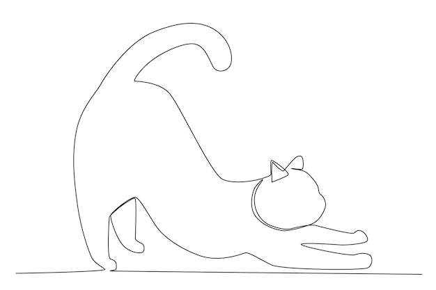 A cat stretching drawing one line art