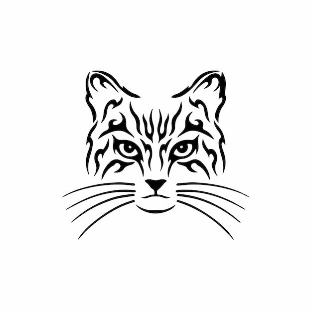 Cat Symbol Logo Tribal Tattoo Design Stencil Vector Illustration