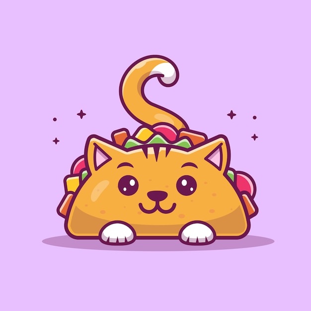 Cat Taco Mascot Cartoon illustration. Cute Cat Taco Character.