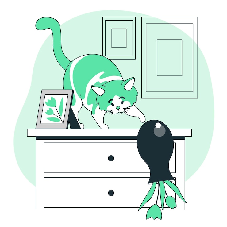 Vector cat throwing a vase concept illustration