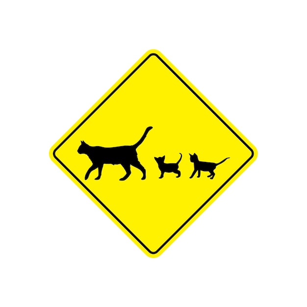 cat traffic sign mom with kittens