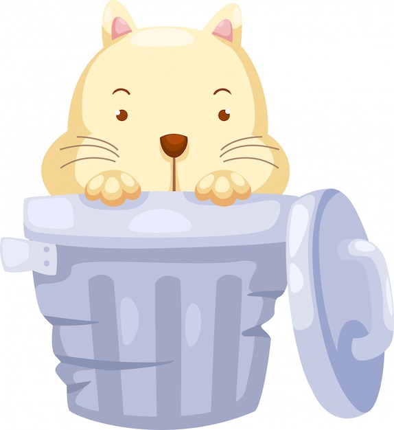 Cat in trashcan illustration