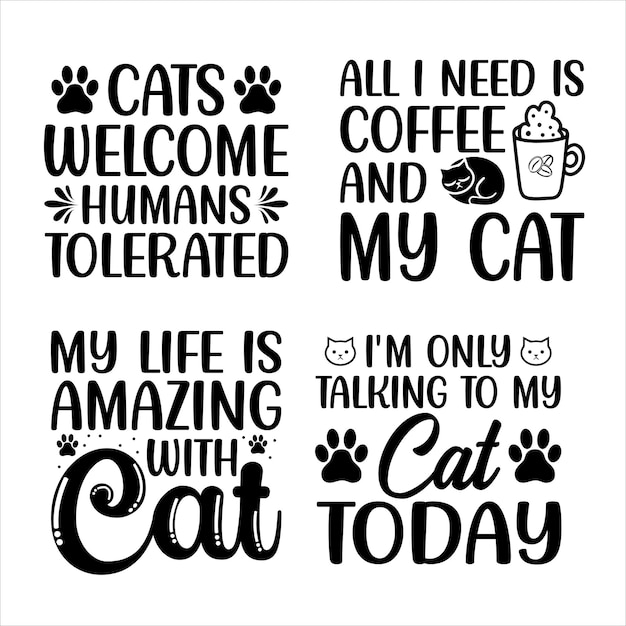 Cat Typography T-Shirt Design Bundle