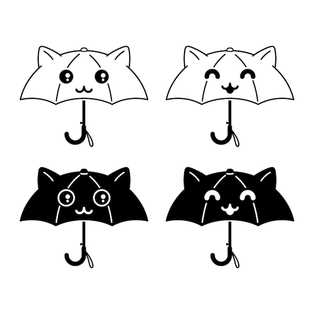 Vector cat umbrella kitten doodle cartoon