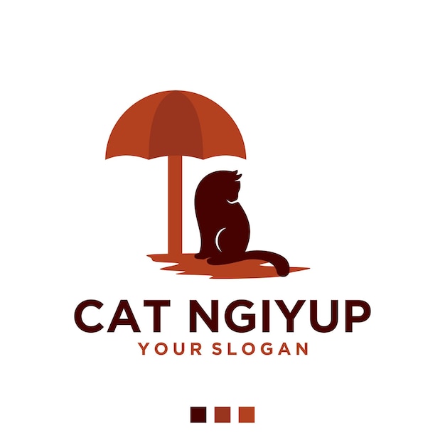 кошка и зонтик векторный дизайн логотипа