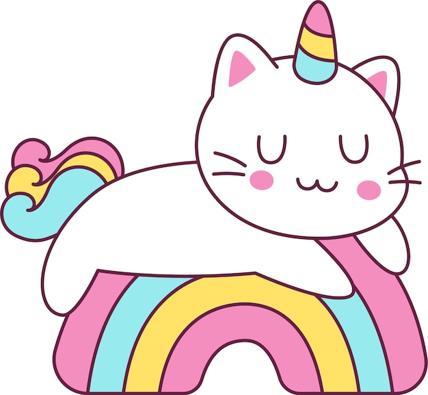 Vector cat unicorn on rainbow