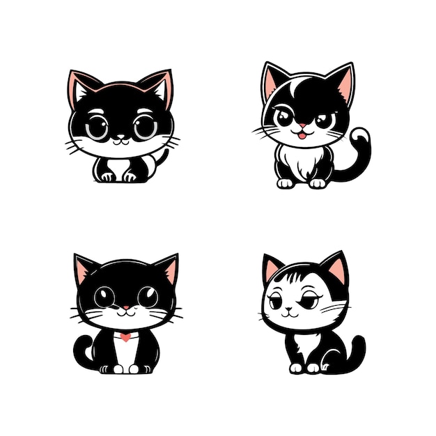 Cute cats icon pack bundle lineart template Vector Image