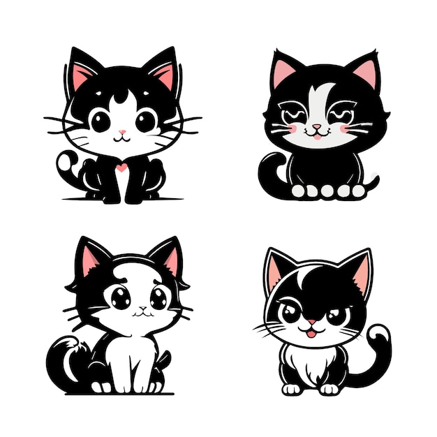 Cute cats icon pack bundle lineart template Vector Image